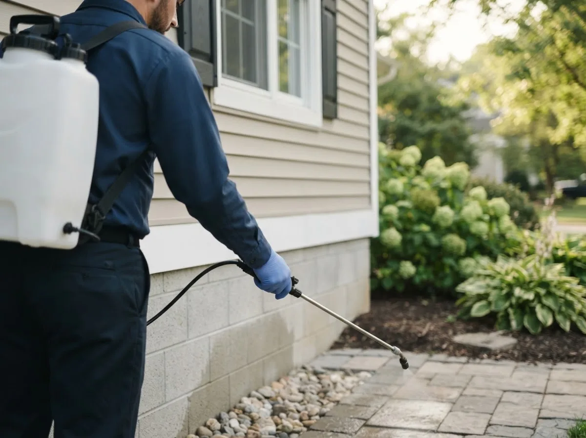 Pest control technician inspecting a home in Poolesville, MD